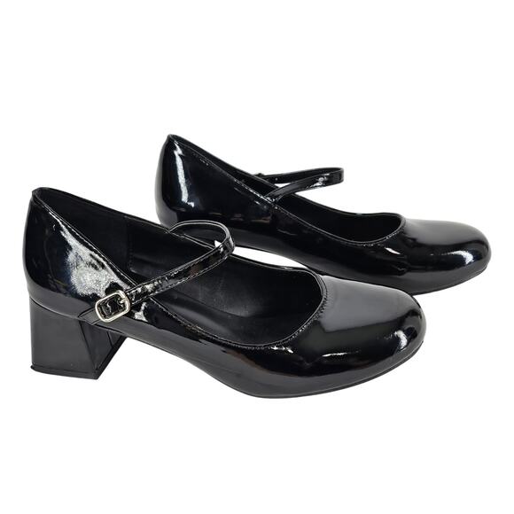 CIDER WOMEN'S BLACK PATENT LEATHER CHUNKY 2" HEEL MARY JANE SHOES SIZE 39 US 8.5 - Picture 1 of 11